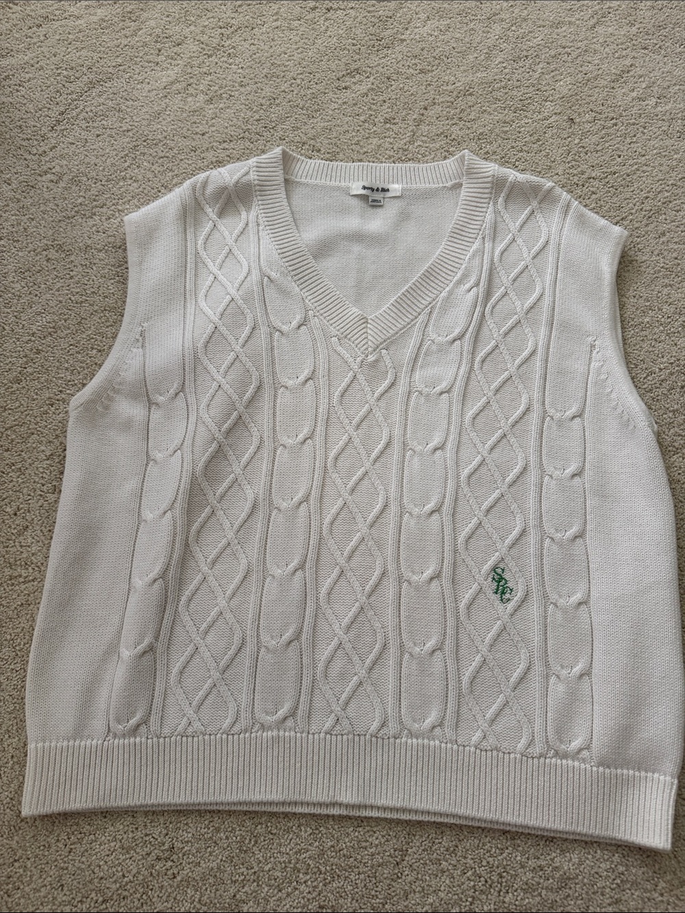 Sporty & Rich Cream Cable-Knit V-Neck Sweater Vest